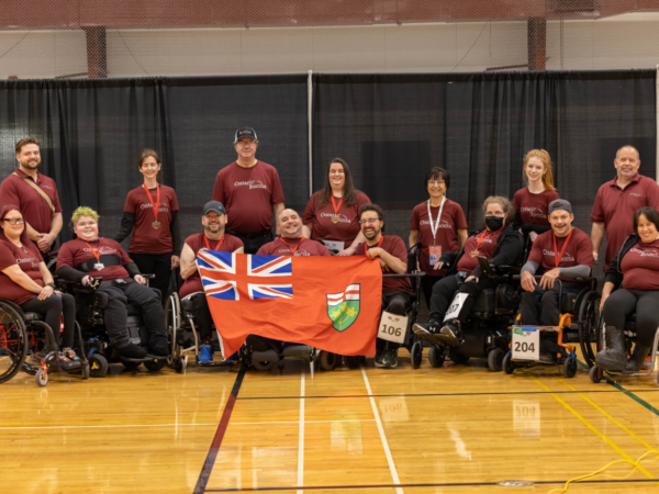 Team Ontario celebrate their many wins hosting the recent Canadian Boccia Championships in their home province