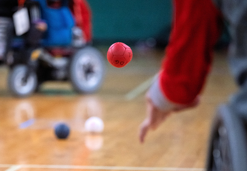 Boccia athlete taking the shot at the 2025 National Boccia Championships in Ottawa